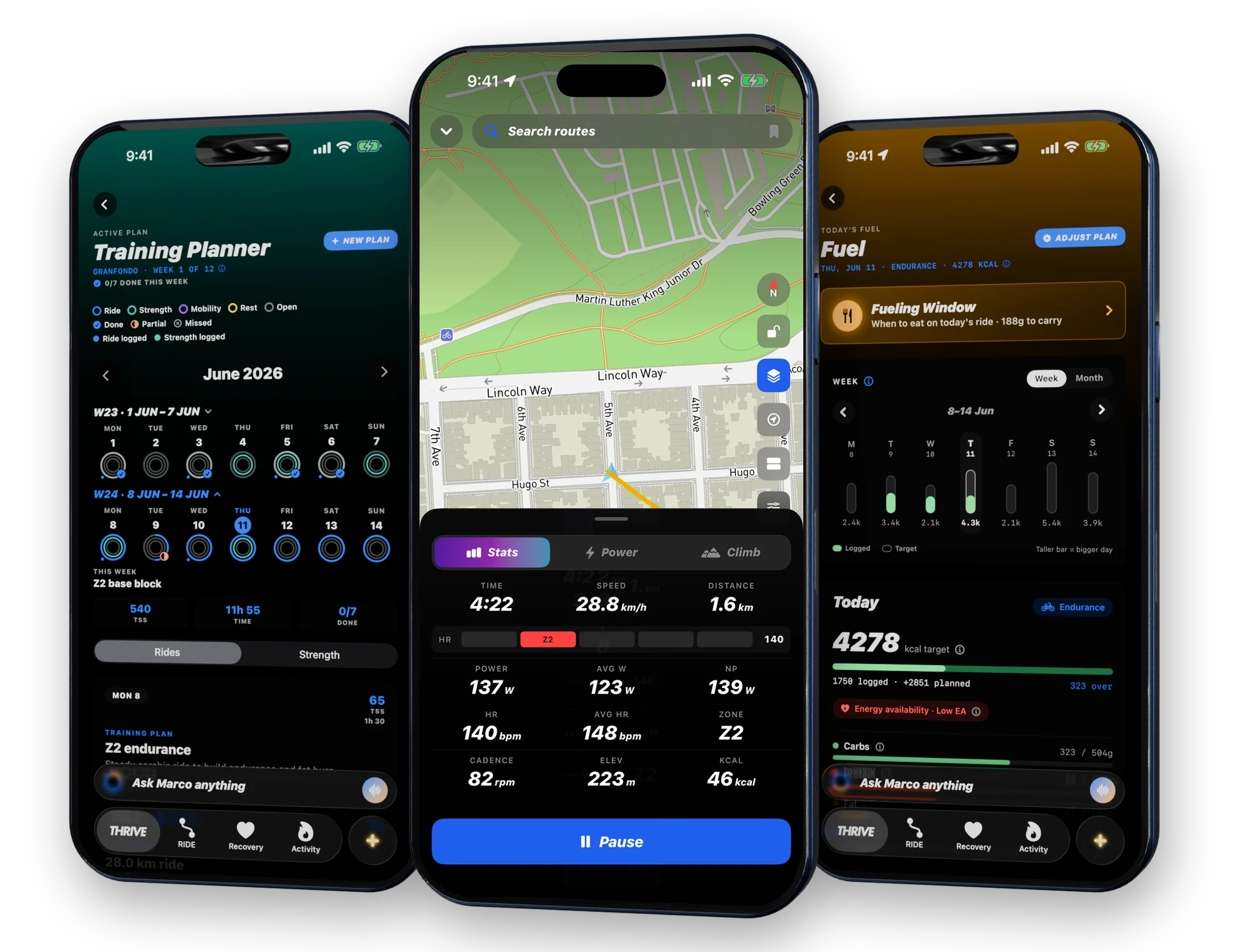 THRIVE app: ride computer with live stats, training planner and fuelling plan