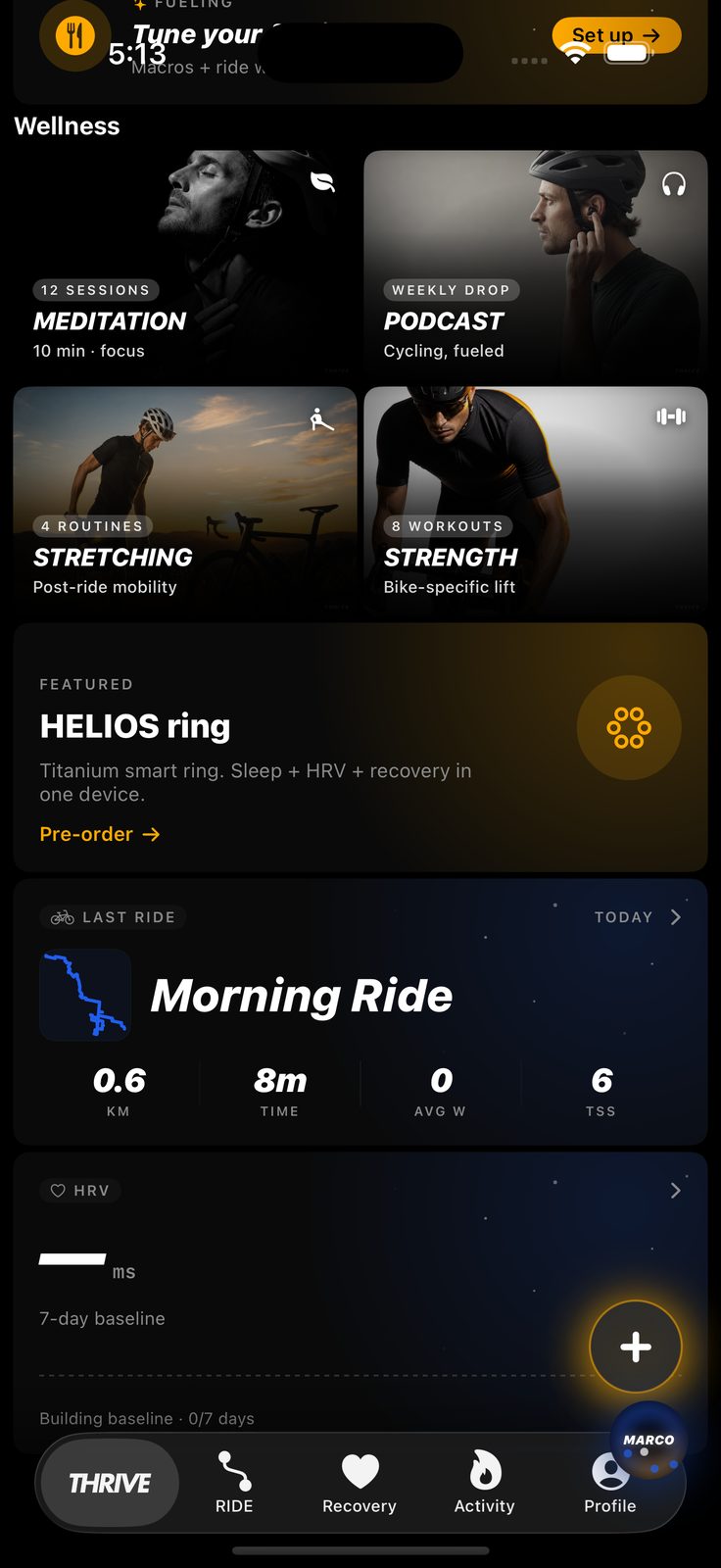 Daily readiness score in the THRIVE app