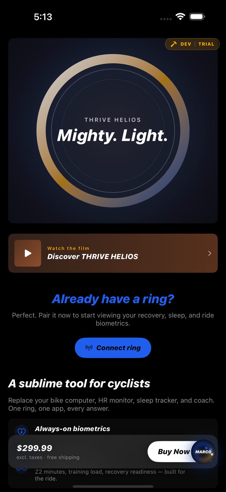 Marco voice mode in the THRIVE app